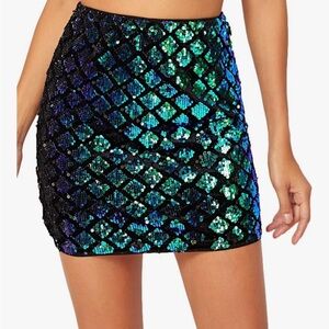 Verdusa Women's Sequin Sparkle Mini Skirt Green L